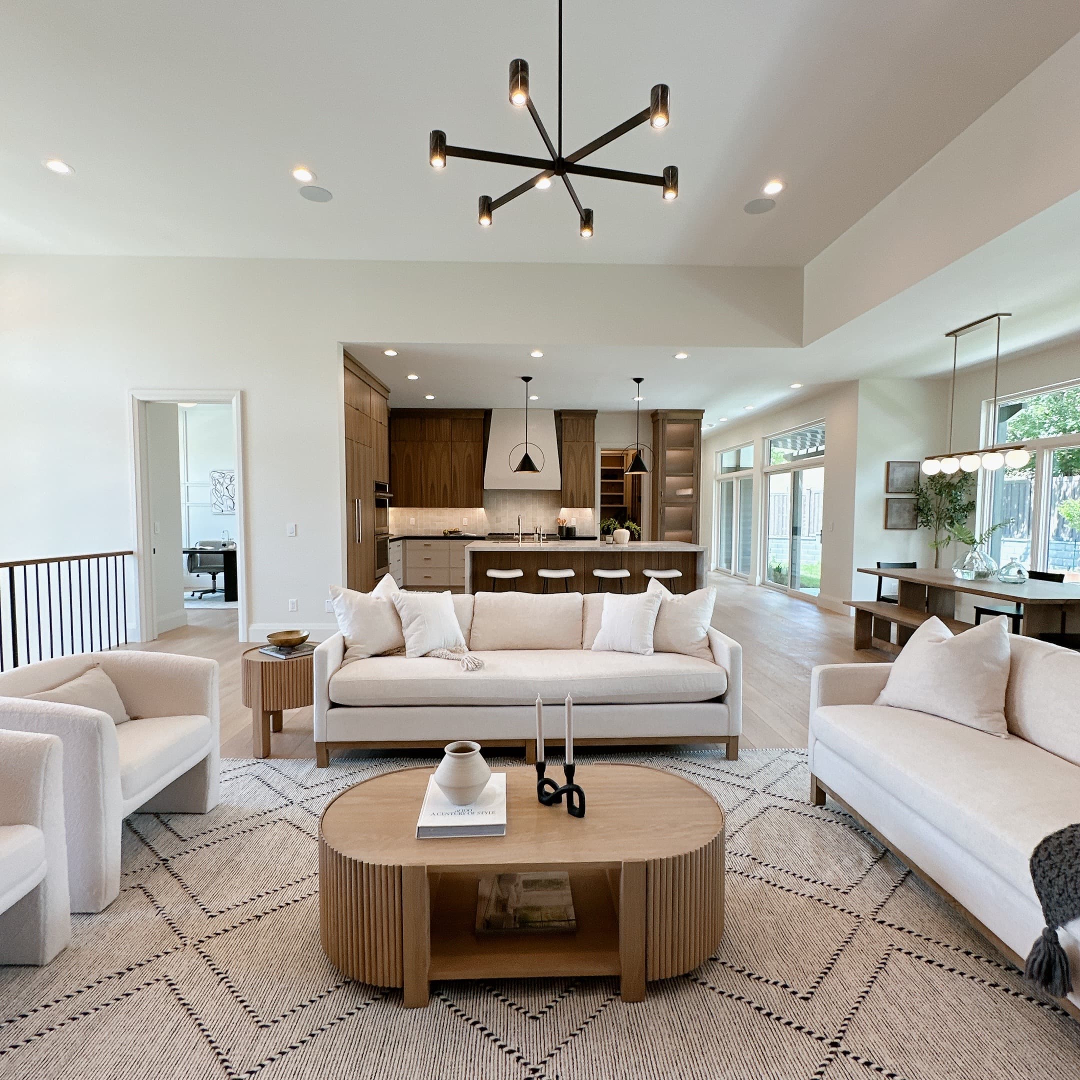 Warm, Inviting Living Room Open to Kitchen